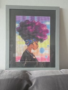 Framed Afro Portrait Diamond Art Print - Purple Hair